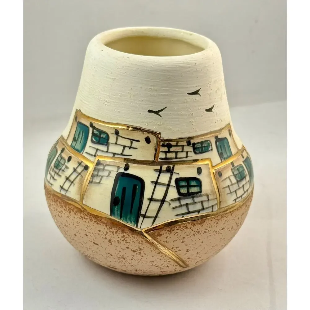 BJ Gore San Jon NM Hand Painted Studio Art Pottery Vase Southwest Pueblo 4.5